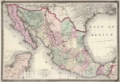Historic Wall Map : 1874 Mexico. v1 - Vintage Wall Art - Historic Pictoric