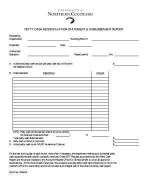 Fillable Online unco Bpetty cash reconciliationb statement amp ...