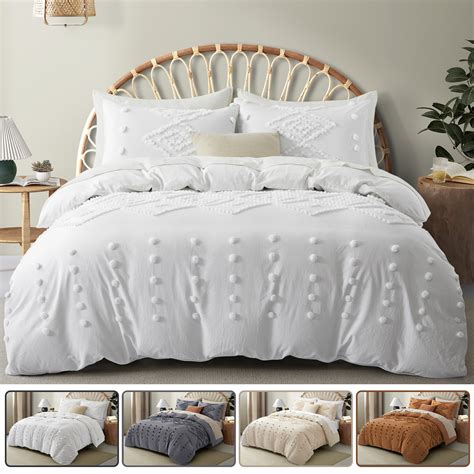 Duvet Cover King Size, 3 Pieces Boho Tufted Bedding Set for All Seasons ...