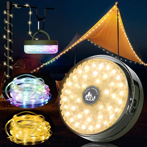 Camping String Lights, 32.8ft Retractable RGB Tent String Lights ...