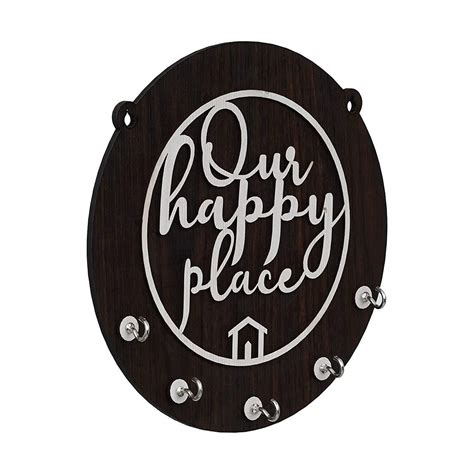 Webelkart Premium " Our Happy Place" Wooden Key Holder for Home and ...