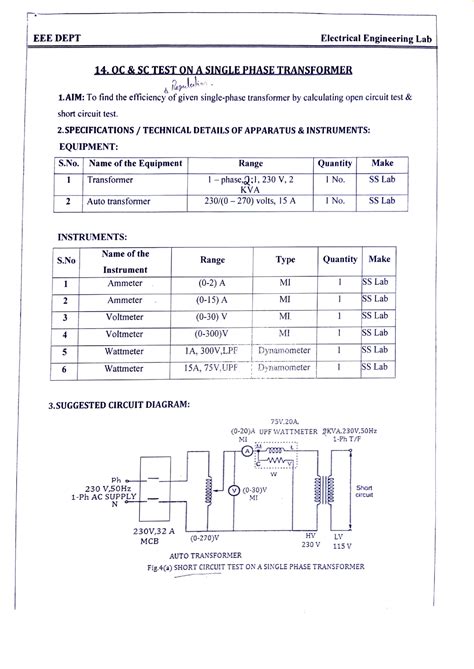 Oc and sc test - cvdfed - Fig(a)SHORTCIRCU!T AUTO TRANSFORMER MCB 230V ...