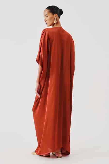 Buy Rust Modal, Satin V-neck Regal Kaftan For Women by Aroka Online at ...