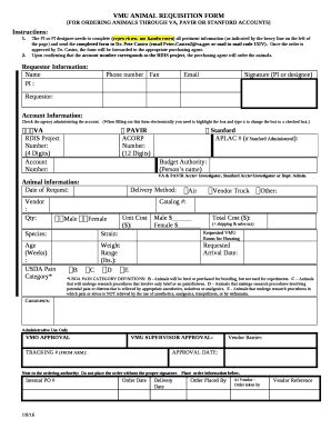 VMU Animal Requisition Doc Template | pdfFiller