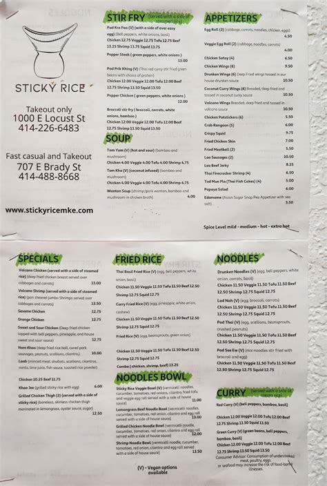 Menu at Sticky Rice restaurant, Galway