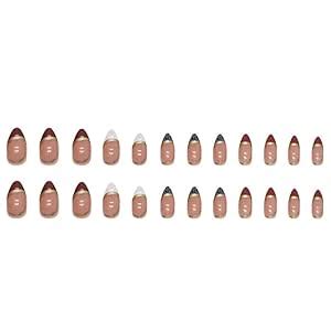 Buy CherryBox 24 Pcs French Tip Fake Nails Almond Press on Nails Gold ...