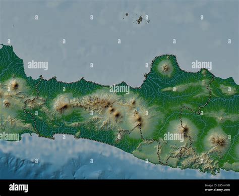Jawa Tengah, city of Indonesia. Colored elevation map with lakes and rivers Stock Photo - Alamy