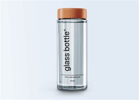 Free Cylindrical Clear Glass Bottle Mockup PSD - Good Mockups