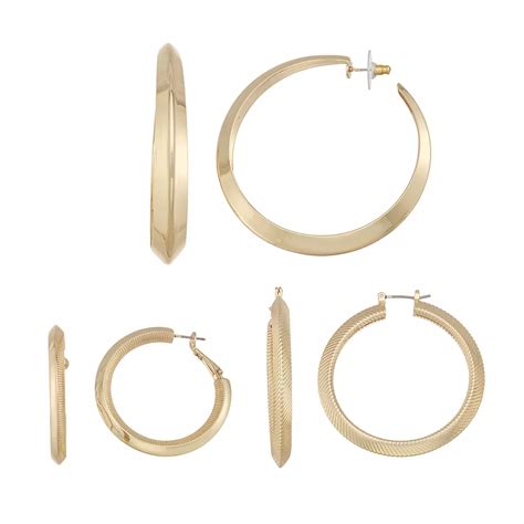 Nine West Gold Tone Beveled Hoop Trio Earrings Set
