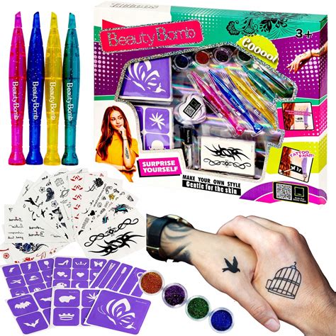 TATUAŻE BROKATY MEGA ZMYWALNY ZESTAW XXL SZABLONY KOLOROWE PISAKI (5901924238355) • Cena, Opinie ...