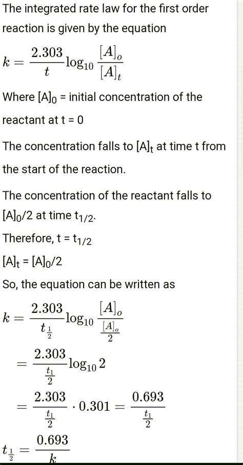 Derive relationship between half-life and rate constant of zero order ...