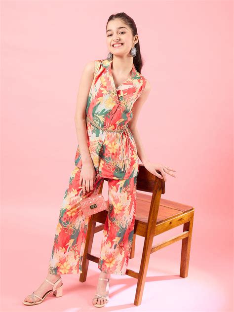 Shop Girls Printed Top with Trousers (IW-GREENMULTI) Online