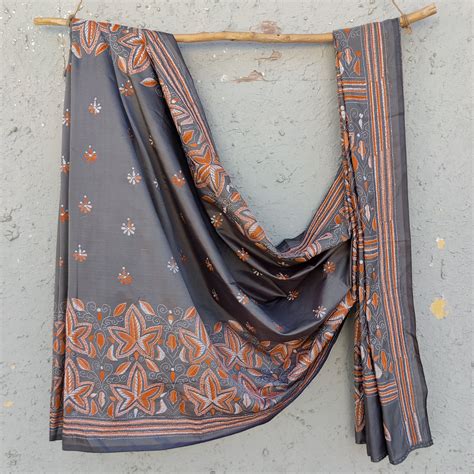 SUI DHAGA SPECIAL - Grey Semi Bangalore Silk Saree With Orange Cream I ...
