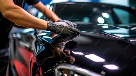 Premium Photo | A man cleaning black car with microfiber cloth car detailing Generative AI ...