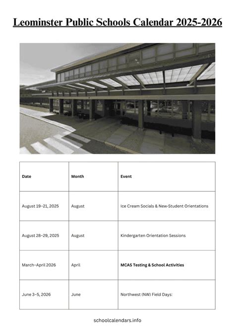 Leominster Public Schools Calendar 2025-2026 [Holidays]