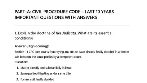 CIVIL PROCEDURE CODE & LIMITATION ACT: LAST 10 YRS Q&A ANALYSIS - Studocu