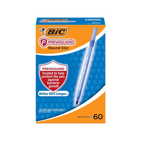 BIC PrevaGuard Round Stic Ballpoint Pen, Medium Point, Blue Ink, 60 ...