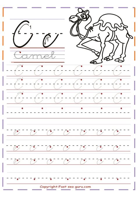 Printable cursive tracing handwriting practice worksheets letter C ...
