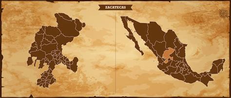 Zacatecas state map mexico map with federal states in a vintage map ...