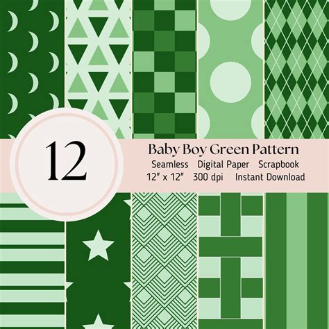 Digital Baby Patterns Background Hunter Green- 12 Pack Seamless ...