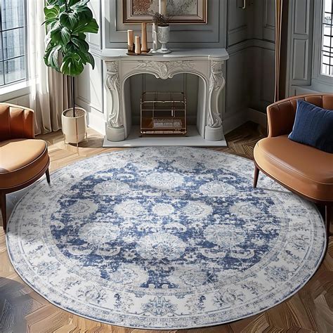 JINCHAN Round Rug 7ft Area Rug Rug Dark Blue Vintage Floor Mat Kitchen ...