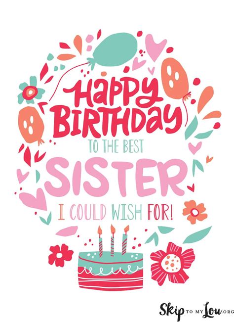 Free printable birthday cards for a sister, Download Free printable ...