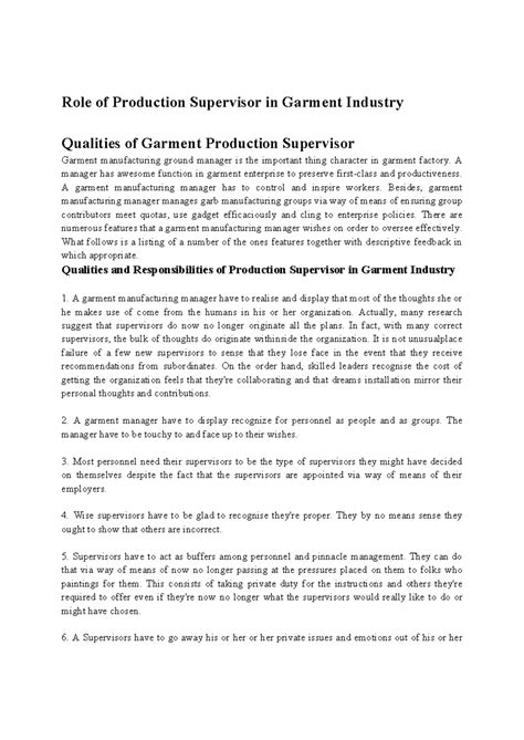 Role of Production Supervisor in Garment Industry - A manager has ...