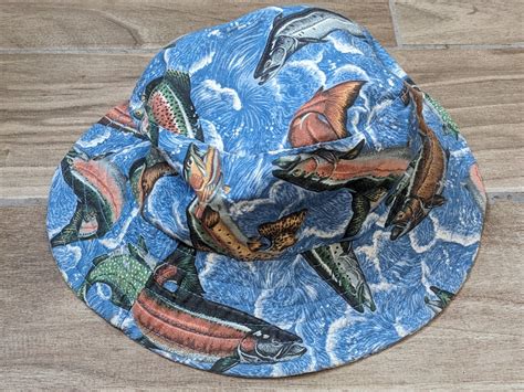 Vintage 90s Blue Trout Fish Bucket Hat - Gem