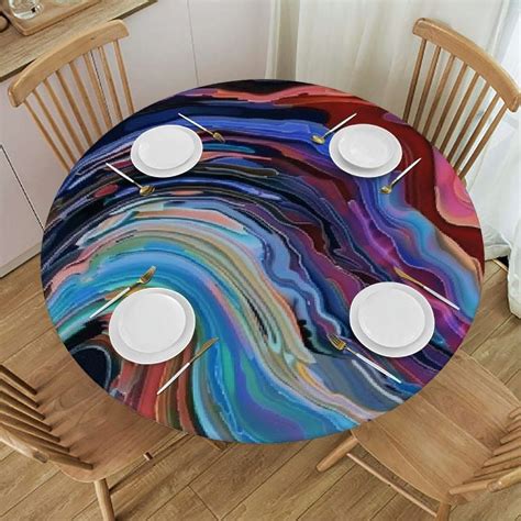 Round Vinyl Fitted Tablecloth with Flannel Backing Elastic Table Cloth ...