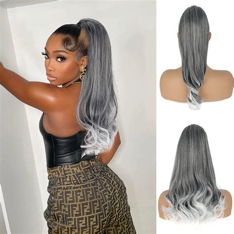 Amazon.com : Salt and Pepper Hair Extensions Drawstring Ponytail for ...