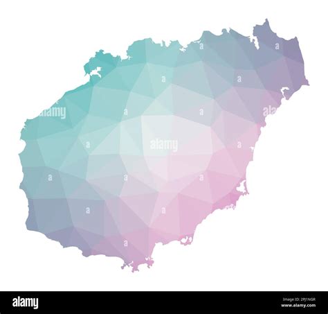 Polygonal map of Hainan. Geometric illustration of the island in emerald and amethyst colors ...
