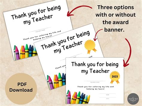 Teacher Appreciation Awards, Year End Teacher Gift, Certificate of ...