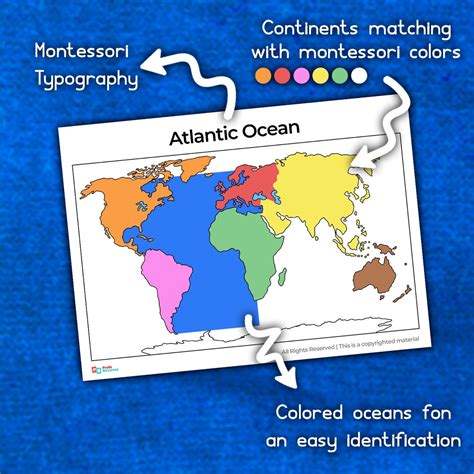 Oceans of the World Oceans Montessori 3-part Cards 5 Oceans Flashcards Five Oceans Flash Cards ...
