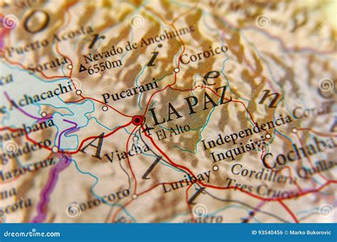 Geographic Map of Bolivia with Capital La Paz City Stock Photo - Image ...