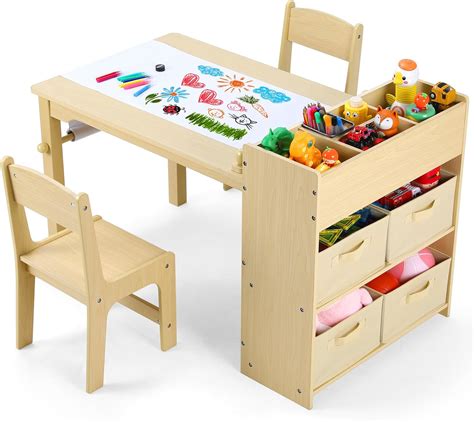 Amazon.com: Arlopu Kids Art Table and 2 Chairs, Toddler Craft Drawing ...