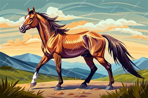 A painting of a horse with a mountain in the background | Premium AI ...