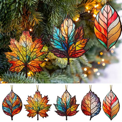 Maple Leaves Suncatcher Christmas Ornaments, Maple Leaf Stained Glass ...