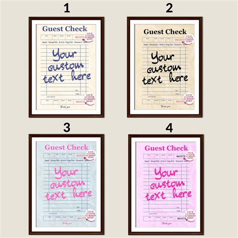 Custom Guest Check Art Print, Pick From 4 Color Options and Choose Your ...