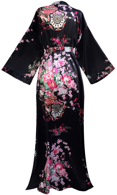 Black Luxury Floral Long Kimono Robes Women's Kimono Robe | Etsy