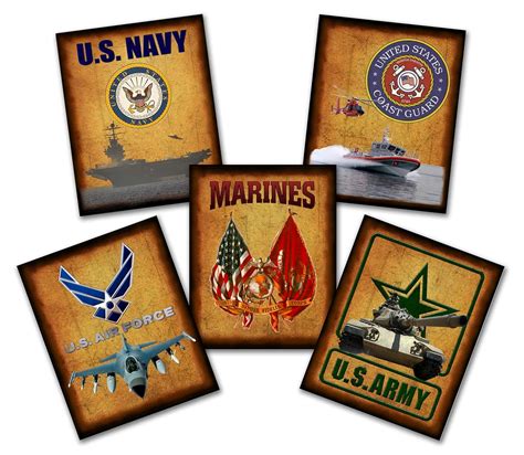 Buy Military 5 Pack Patriotic Tribute to All 5 Branches - Wall Art - 8 ...