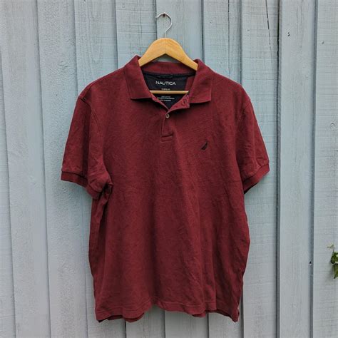 Nautica Burgundy Polo T-shirt Good overall... - Depop