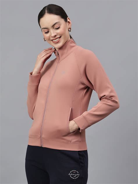 Women's Solid Pink High Neck Full Sleeves Casual Jacket – Cantabil