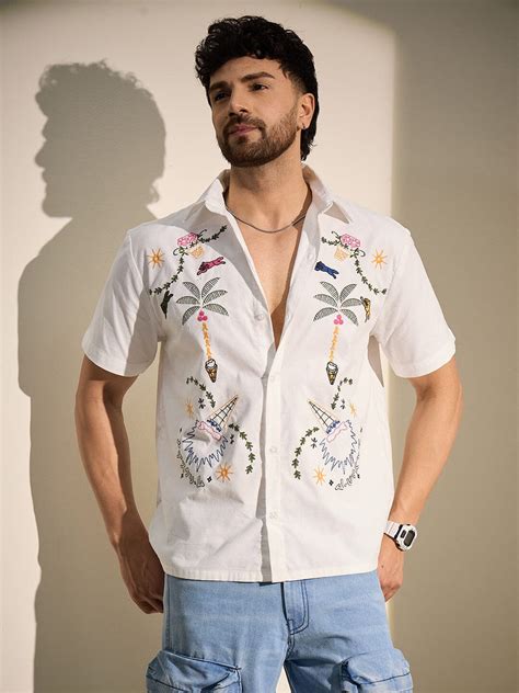 White Summer Embroidery Shirt | Buy Men Embroidery Shirts | Fugazee ...