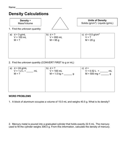 Density Worksheet PDF 的图像结果