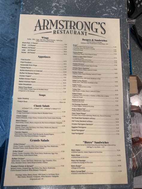 Menu at Armstrong's restaurant, Moon, Thorn Run Rd