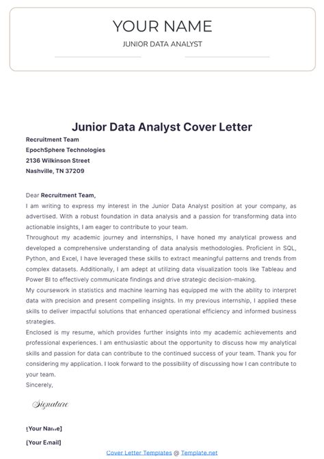 Free Junior Data Analyst Cover Letter Template to Edit Online