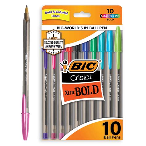 BIC Cristal Ballpoint Stick Pens, Bold Point, Assorted Ink, 10 Pack ...