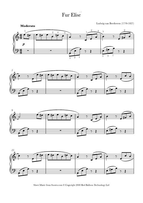 Printable Fur Elise Piano Sheet Music - Printable Calendars AT A GLANCE