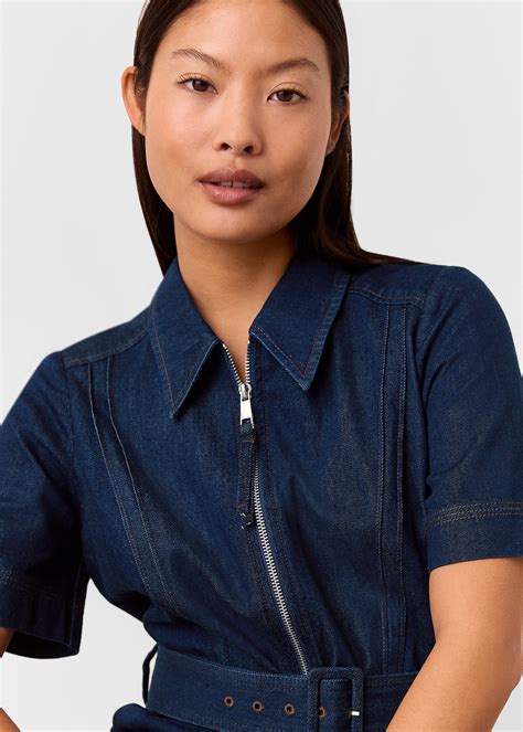 Denim Denim Pintuck Belted Jumpsuit | WHISTLES | Whistles UK