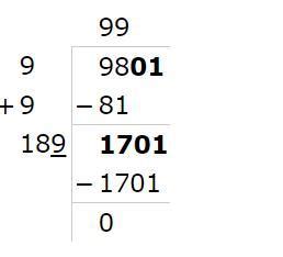 [Answered] find square root of 9801 by long division method - Brainly.in